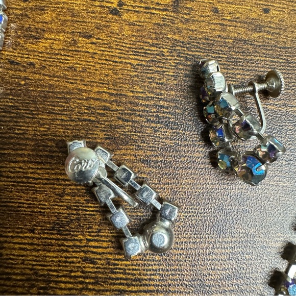 Coro Blue AB Crystal Set Choker Necklace Screw Back Earrings Demi Parrure - Picture 11 of 16